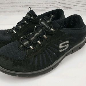 SKECHERS Flex Womens Slip On Shoes Black/Gray sz 7